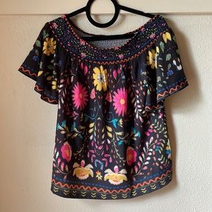 Vintage flying tomato floral printed ruffled sleeved blouse